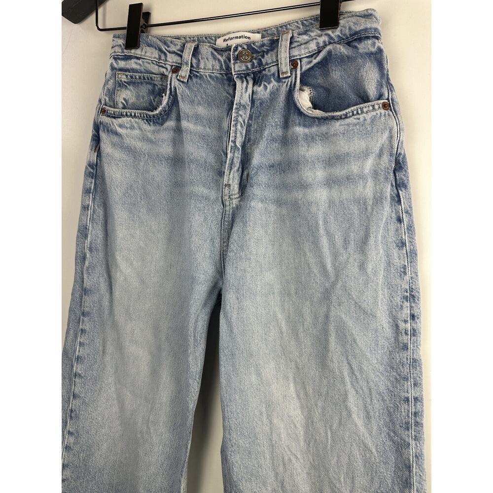Reformation Wilder High Rise Wide Leg Cropped Jeans Raw Hem Rigid Denim Size 28 - Picture 4 of 14